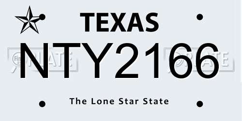 NTY2166 Texas License Plate