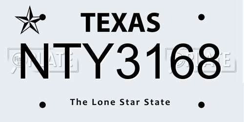 NTY3168 Texas License Plate