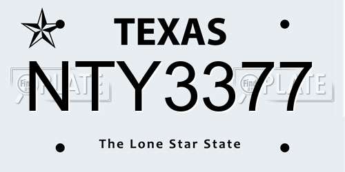 NTY3377 Texas License Plate