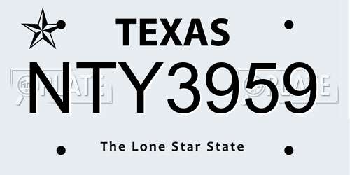 NTY3959 Texas License Plate