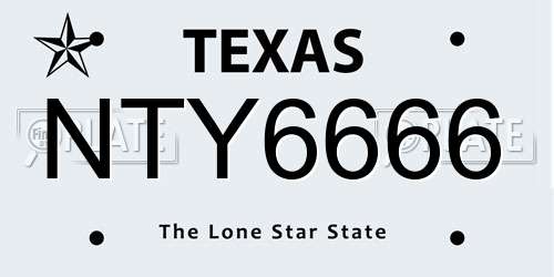 NTY6666 Texas License Plate