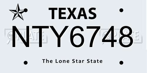 NTY6748 Texas License Plate