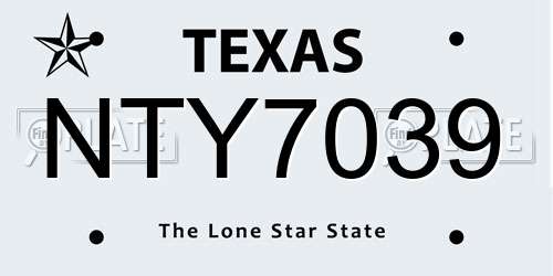 NTY7039 Texas License Plate