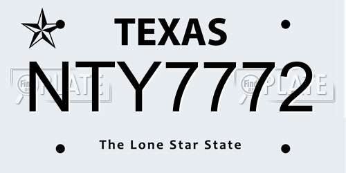 NTY7772 Texas License Plate