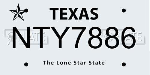 NTY7886 Texas License Plate