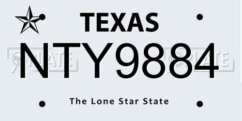 NTY9884 Texas License Plate