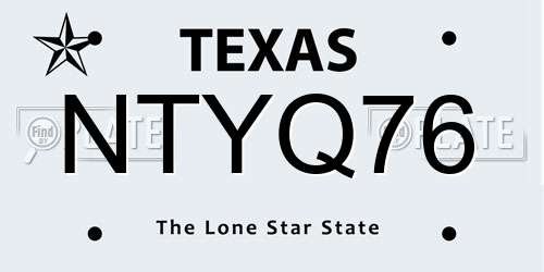 NTYQ76 Texas License Plate