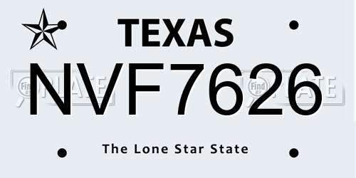 NVF7626 Texas License Plate