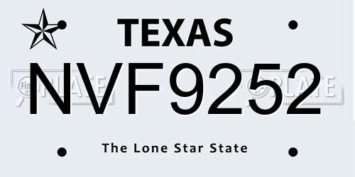 NVF9252 Texas License Plate