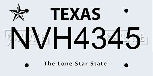 NVH4345 Texas License Plate