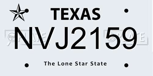 NVJ2159 Texas License Plate