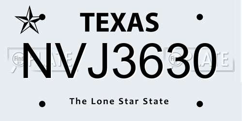 NVJ3630 Texas License Plate