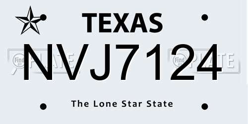 NVJ7124 Texas License Plate