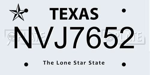 NVJ7652 Texas License Plate