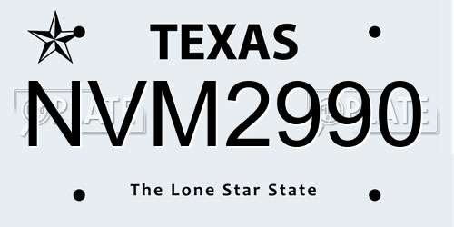 NVM2990 Texas License Plate