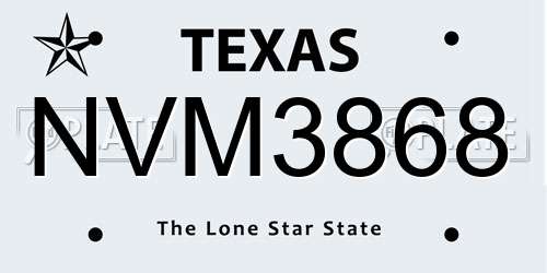 NVM3868 Texas License Plate