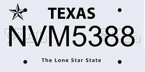 NVM5388 Texas License Plate
