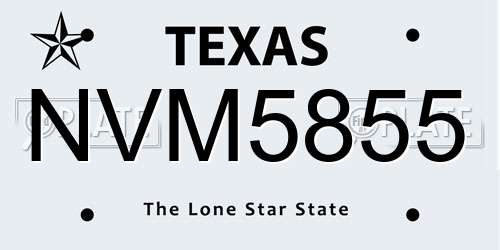 NVM5855 Texas License Plate