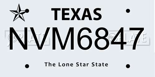 NVM6847 Texas License Plate