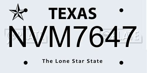 NVM7647 Texas License Plate