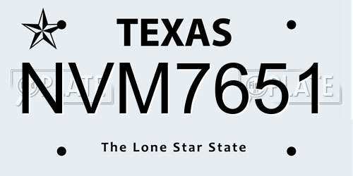 NVM7651 Texas License Plate
