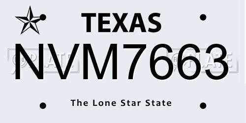 NVM7663 Texas License Plate