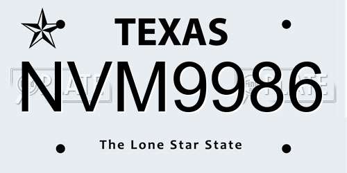 NVM9986 Texas License Plate