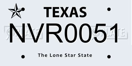 NVR0051 Texas License Plate