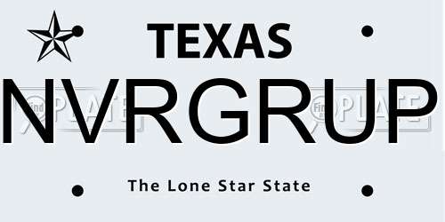 NVRGRUP Texas License Plate