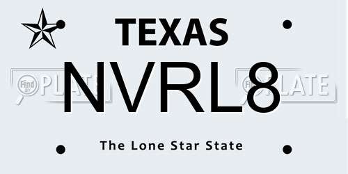 NVRL8 Texas License Plate