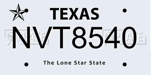 NVT8540 Texas License Plate