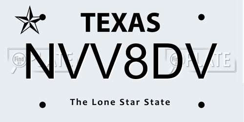 NVV8DV Texas License Plate