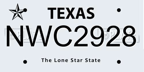 NWC2928 Texas License Plate