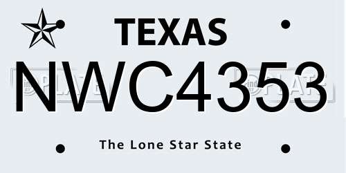 NWC4353 Texas License Plate
