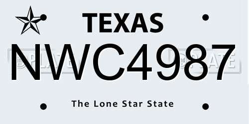 NWC4987 Texas License Plate