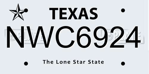 NWC6924 Texas License Plate