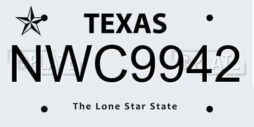 NWC9942 Texas License Plate