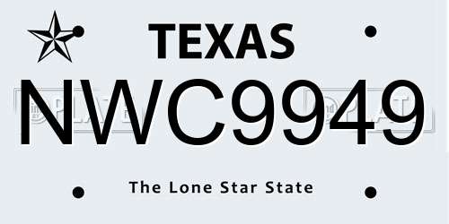 NWC9949 Texas License Plate