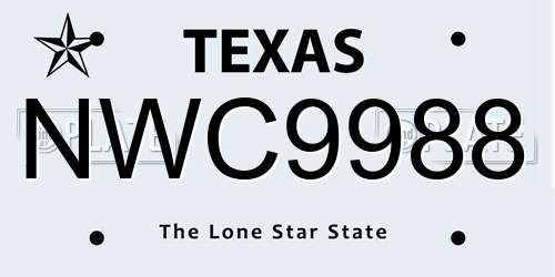 NWC9988 Texas License Plate