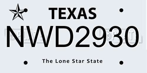 NWD2930 Texas License Plate