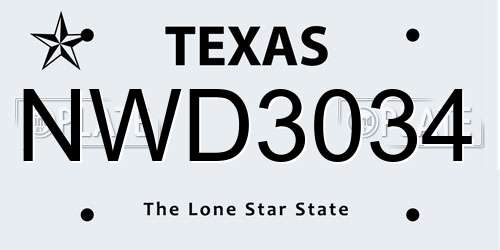 NWD3034 Texas License Plate