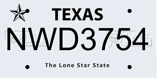 NWD3754 Texas License Plate