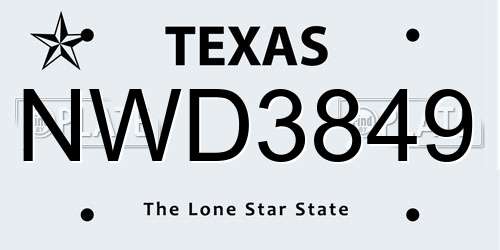 NWD3849 Texas License Plate