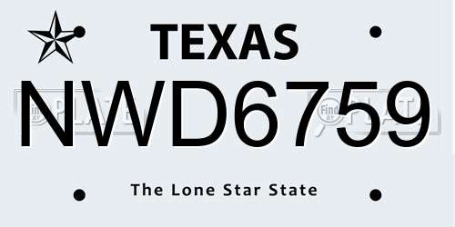 NWD6759 Texas License Plate