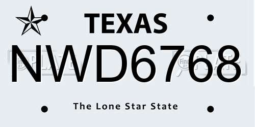 NWD6768 Texas License Plate