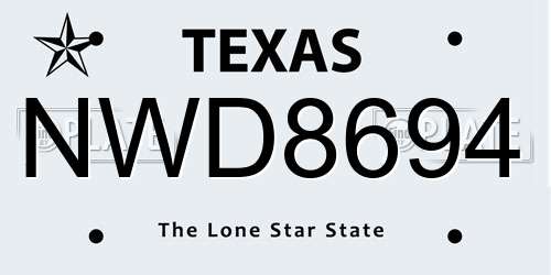 NWD8694 Texas License Plate
