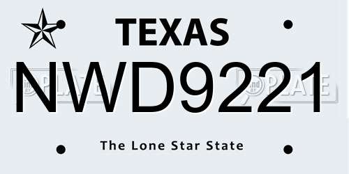 NWD9221 Texas License Plate