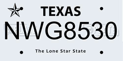 NWG8530 Texas License Plate