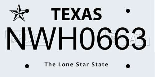 NWH0663 Texas License Plate