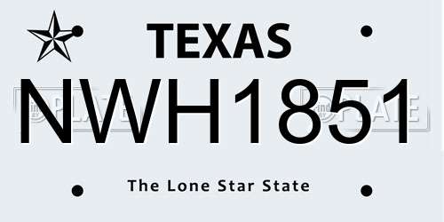 NWH1851 Texas License Plate